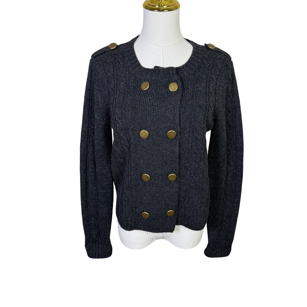 Vintage Carole Little Merino Wool Military Double Breasted Cardigan US Womens S